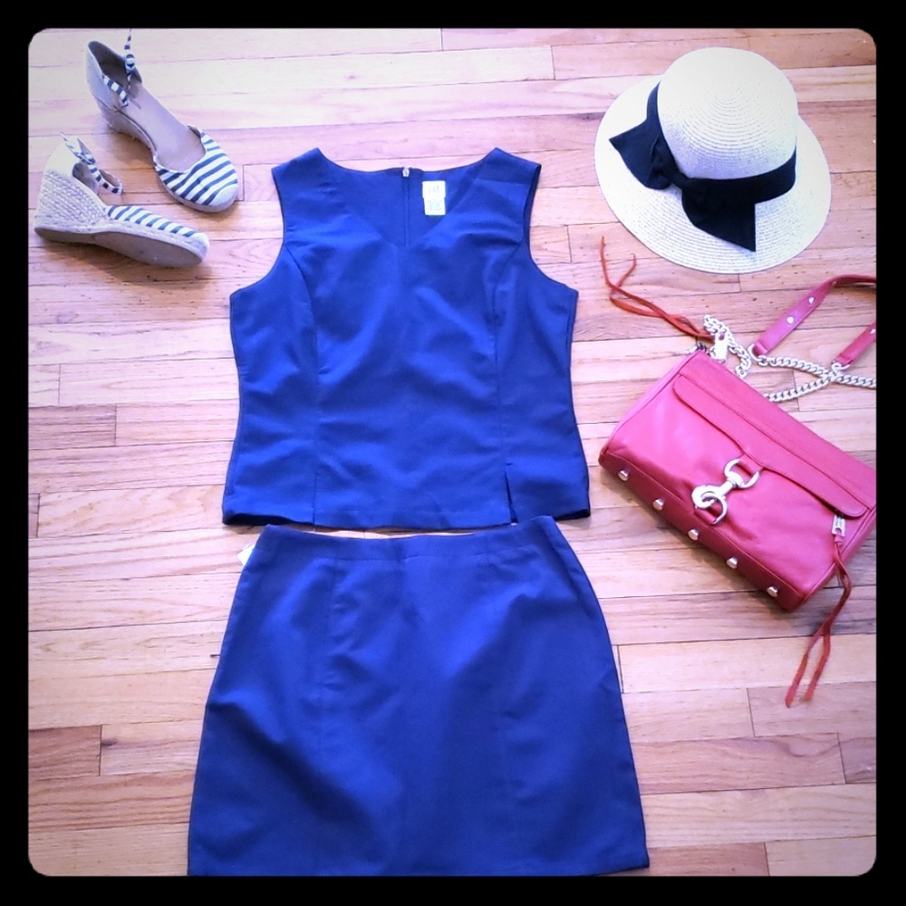 Navy pique blouse top